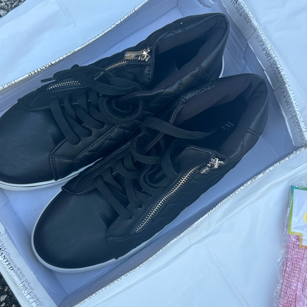 Brand New Black faux Leather  Sneakers Women